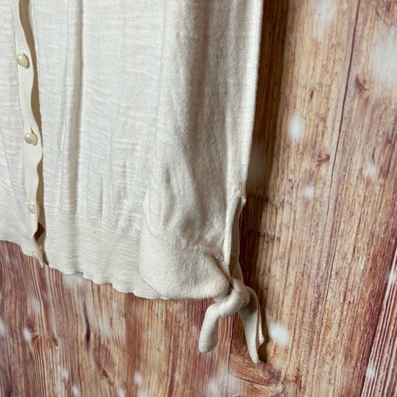 Loft Cream Cardigan with Faux Pearl Buttons Tie Sleeves Size Small Lightweight - Picture 5 of 6